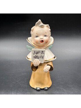 Vintage Choir Boy Angel Figurine Japan Ceramic Kitschy Mid Century Shelf Decor